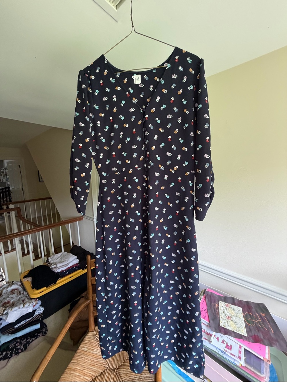 GAP Black Floral Midi Dress